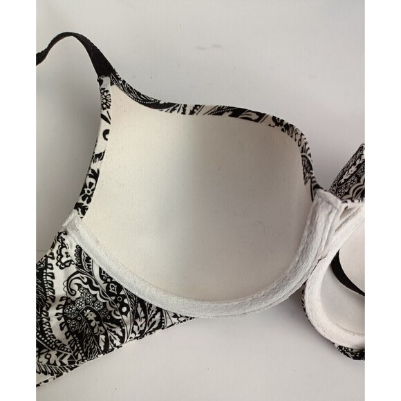 Victoria's Secret Bra Size 34 B Lined Demi Embellished Paisley Print Black White - Picture 7 of 7